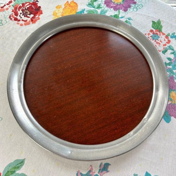 Vintage Pewter & Formica Round Art Deco Cocktail Tray 11.5” Diameter - Picture 1 of 11